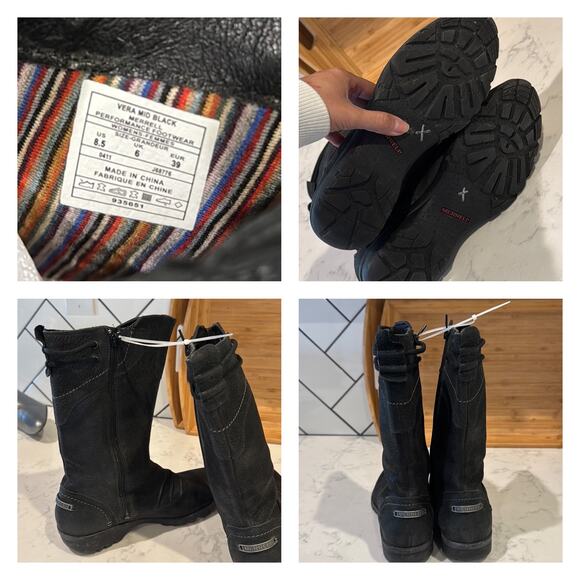 Merrell Mid Vera Boots Size 8.5 Black leather calf height Side Zip minimalist - Picture 6 of 6